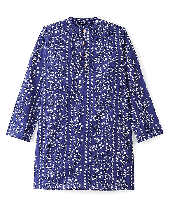 Pine Kids Full Sleeves Bandhani Printed Cotton Kurta - Blue