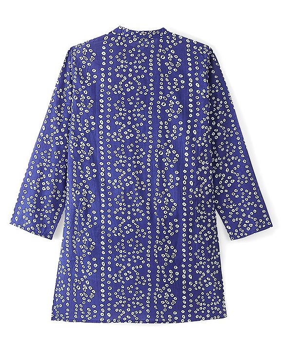 Pine Kids Full Sleeves Bandhani Printed Cotton Kurta - Blue
