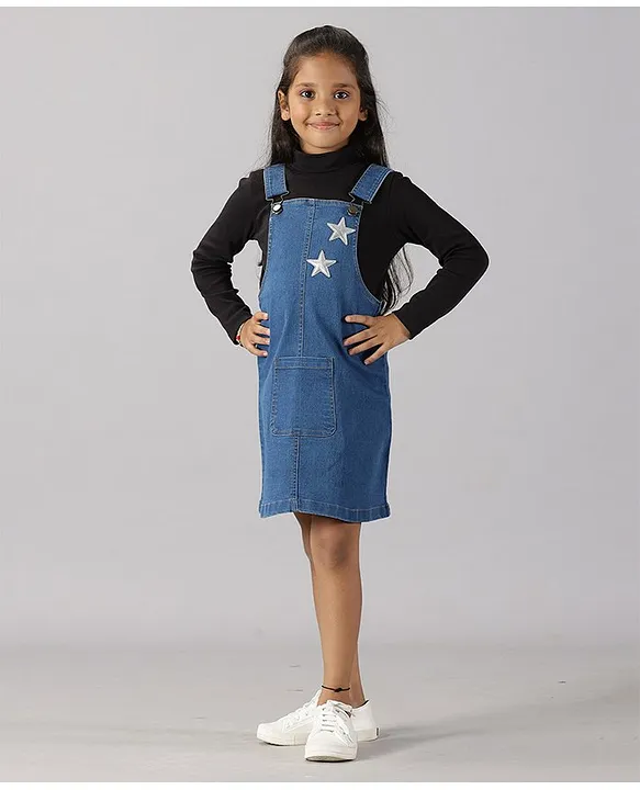 Denim dungaree dress knee length sale