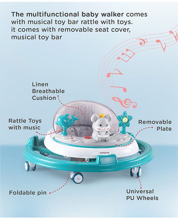 Babyhug Permium Multifunctional 360 Baby Walker with 2 Level Height Adjustment & Musical Play Tray Cum Feeding Tray