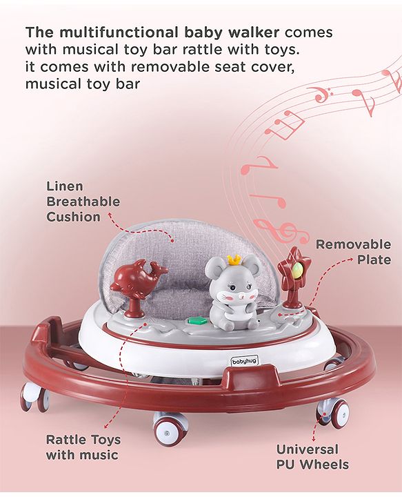 Babyhug Permium Multifunctional 360 Baby Walker with 2 Level Height Adjustment & Musical Play Tray Cum Feeding Tray