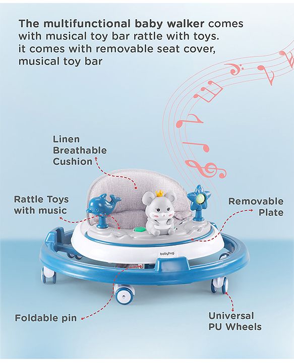 Babyhug Permium Multifunctional 360 Baby Walker with 2 Level Height Adjustment & Musical Play Tray Cum Feeding Tray