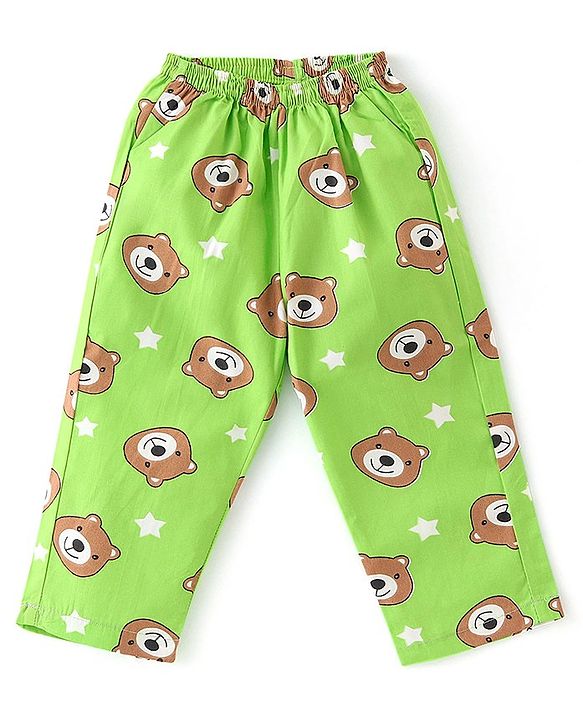 Babyhug Cotton Knit Full Sleeves Night Suit With Teddy Print - Green
