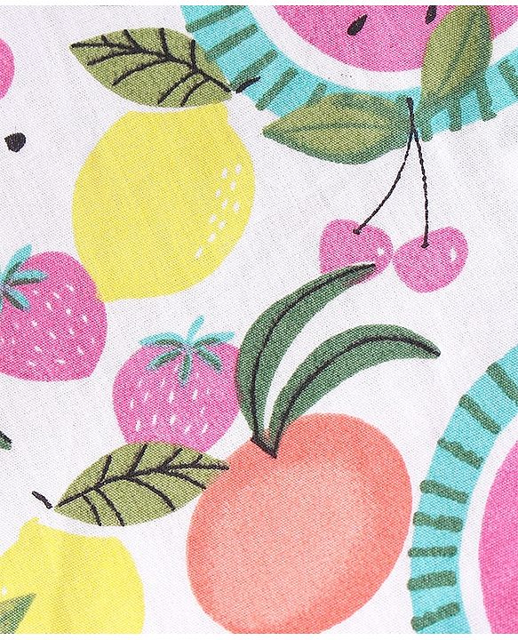 Babyhug Woven Full Sleeves Night Suit Fruits Printed - White & Pink