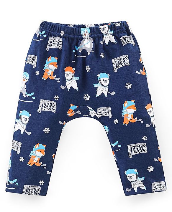 Babyhug Cotton Knit Full Length Bear Print Diaper Pants Pack of 3 - Multicolour