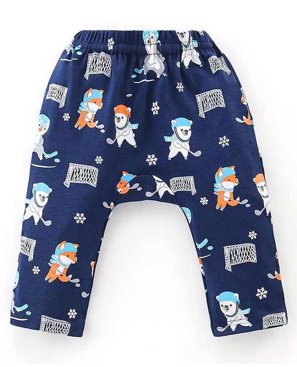Babyhug Cotton Knit Full Length Bear Print Diaper Pants Pack of 3 - Multicolour