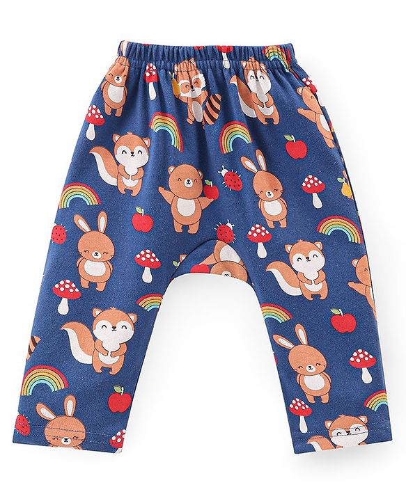 Babyhug Cotton Knit Full Length Bear Print Diaper Pants Pack of 3 - Multicolour