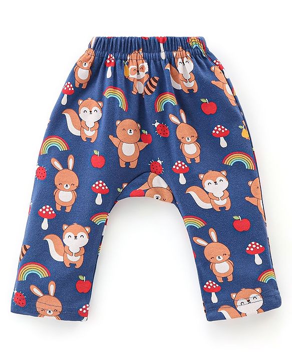 Babyhug Cotton Knit Full Length Bear Print Diaper Pants Pack of 3 - Multicolour
