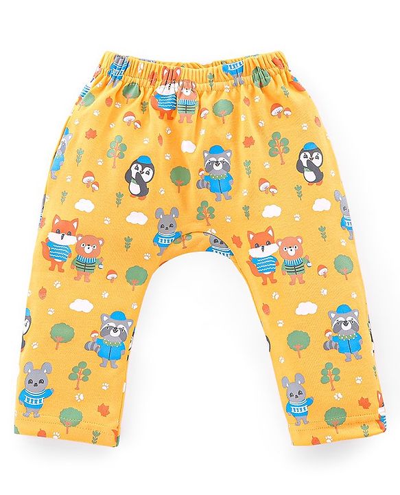 Babyhug Cotton Knit Full Length Penguin Print Diaper Pants Pack of 3 - Multicolour