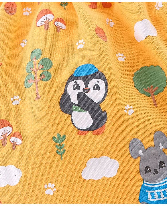 Babyhug Cotton Knit Full Length Penguin Print Diaper Pants Pack of 3 - Multicolour