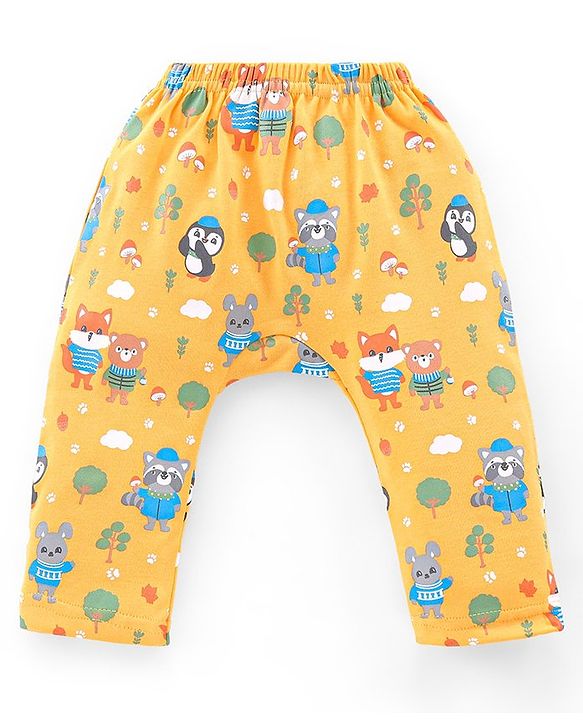 Babyhug Cotton Knit Full Length Penguin Print Diaper Pants Pack of 3 - Multicolour