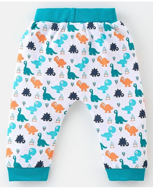 Babyhug Cotton Full Length Dino Printed Diaper Pants Pack of 2 - Blue & White