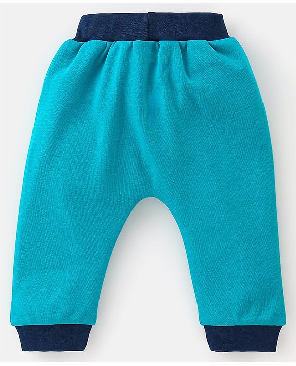 Babyhug Cotton Full Length Dino Printed Diaper Pants Pack of 2 - Blue & White