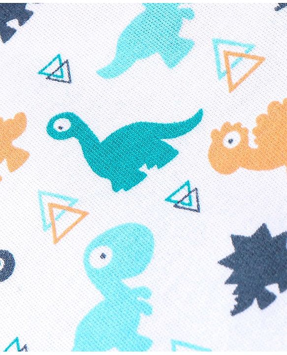 Babyhug Cotton Full Length Dino Printed Diaper Pants Pack of 2 - Blue & White