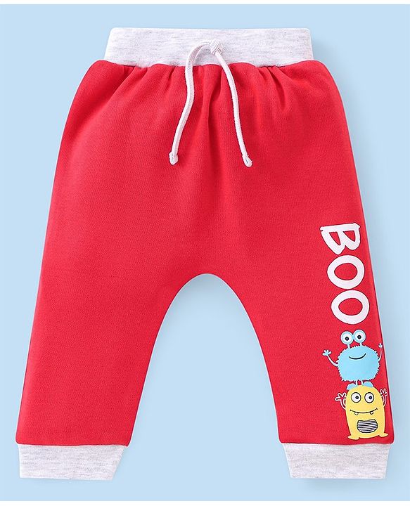 Babyhug Cotton Full Length Monster Printed Diaper Pants Pack of 2 - Red & Grey