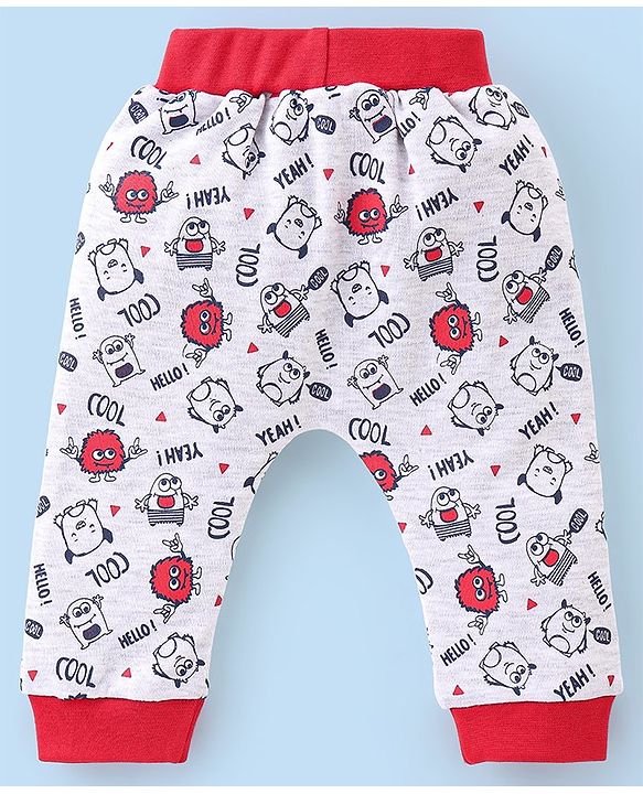 Babyhug Cotton Full Length Monster Printed Diaper Pants Pack of 2 - Red & Grey