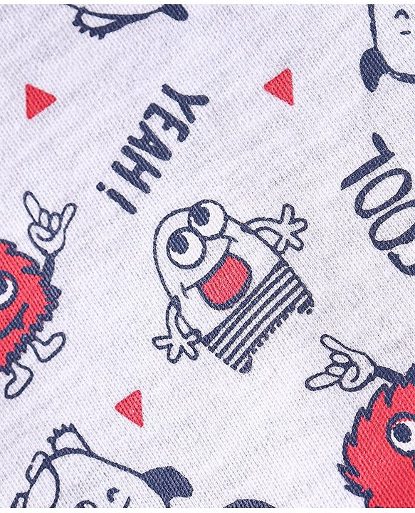 Babyhug Cotton Full Length Monster Printed Diaper Pants Pack of 2 - Red & Grey
