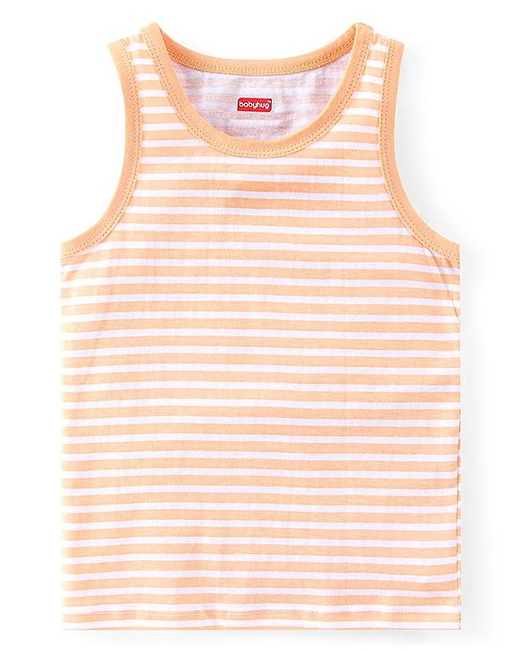 Babyhug 100% Cotton Knit Antibacterial Sleeveless Sando With Striped & Tiger Print Pack of 3 - Green Orange & Blue