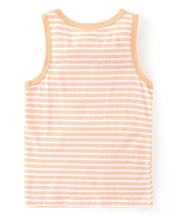 Babyhug 100% Cotton Knit Antibacterial Sleeveless Sando With Striped & Tiger Print Pack of 3 - Green Orange & Blue