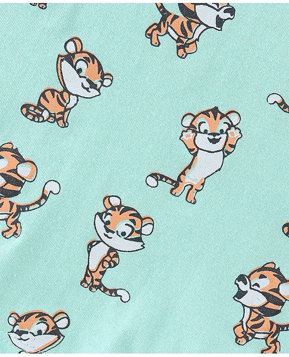 Babyhug 100% Cotton Knit Antibacterial Sleeveless Sando With Striped & Tiger Print Pack of 3 - Green Orange & Blue