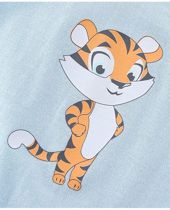 Babyhug 100% Cotton Knit Antibacterial Sleeveless Sando With Striped & Tiger Print Pack of 3 - Green Orange & Blue