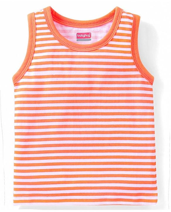 Babyhug 100 % Cotton Antibacterial Sleeveless Striped & Shark Printed Sando Pack of 5 - Blue & Orange