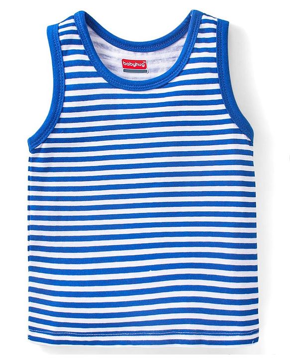 Babyhug 100 % Cotton Antibacterial Sleeveless Striped & Shark Printed Sando Pack of 5 - Blue & Orange