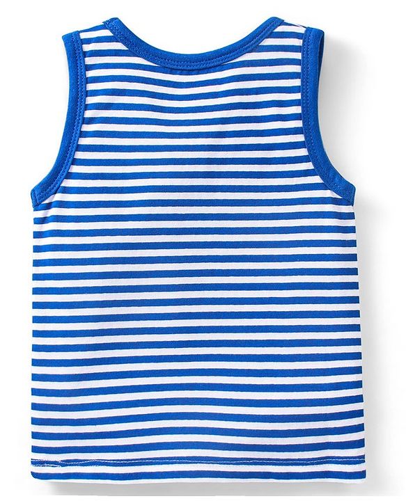 Babyhug 100 % Cotton Antibacterial Sleeveless Striped & Shark Printed Sando Pack of 5 - Blue & Orange
