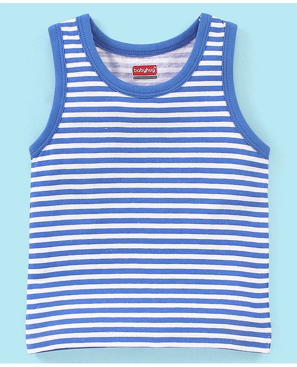 Babyhug 100% Cotton Antibacterial Sando With Dino Print Set Of 3 - White Blue & Red