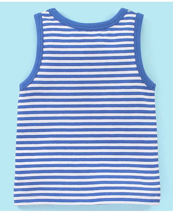 Babyhug 100% Cotton Antibacterial Sando With Dino Print Set Of 3 - White Blue & Red