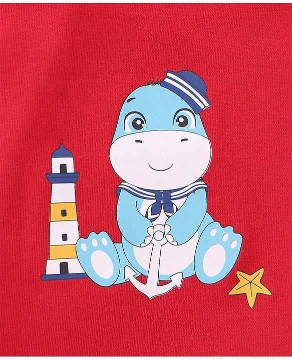 Babyhug 100% Cotton Antibacterial Sando With Dino Print Set Of 3 - White Blue & Red