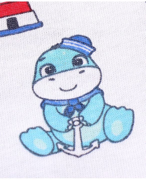Babyhug 100% Cotton Antibacterial Sando With Dino Print Set Of 3 - White Blue & Red