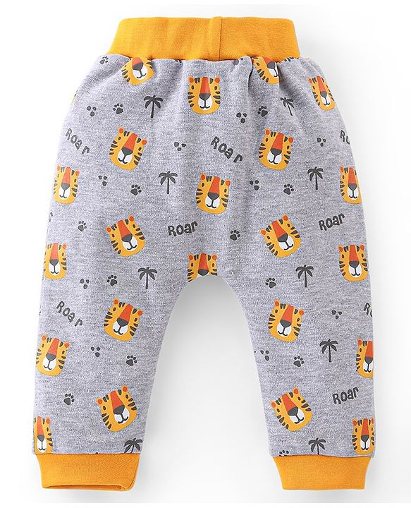 Babyhug Cotton Knit Full Length Tiger Print Diaper Pants Pack of 2 - Yellow & Grey