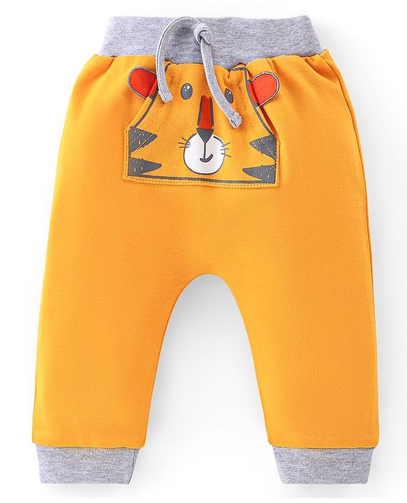 Babyhug Cotton Knit Full Length Tiger Print Diaper Pants Pack of 2 - Yellow & Grey