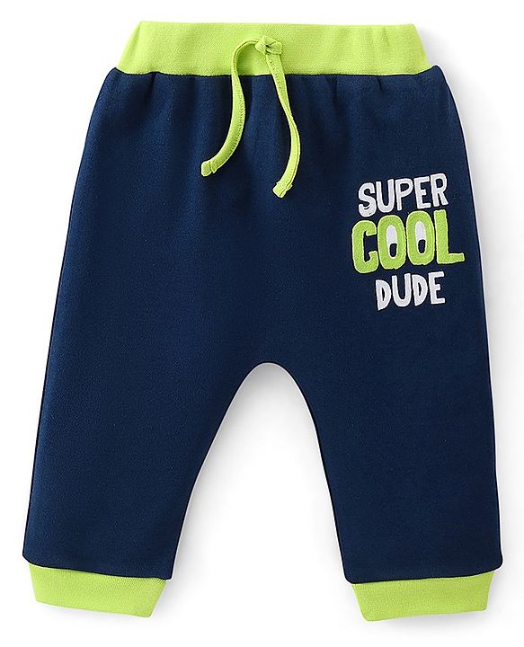 Babyhug Cotton Full Length Diaper Pants Text Print Pack of 2- Blue & Green
