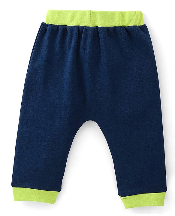 Babyhug Cotton Full Length Diaper Pants Text Print Pack of 2- Blue & Green