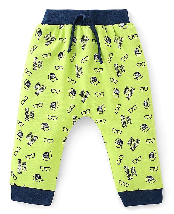 Babyhug Cotton Full Length Diaper Pants Text Print Pack of 2- Blue & Green