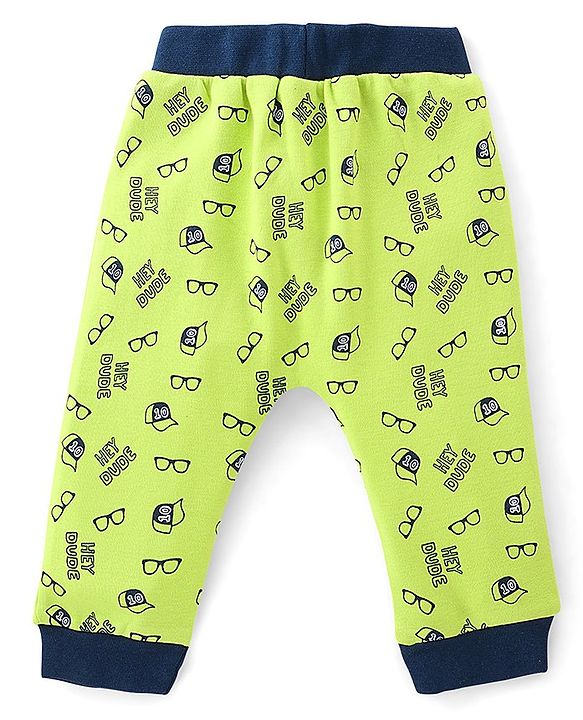 Babyhug Cotton Full Length Diaper Pants Text Print Pack of 2- Blue & Green