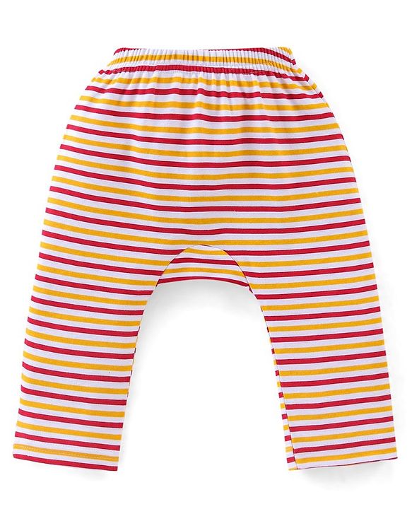 Babyhug Cotton Interlock Knit Full Length Diaper Legging Stripes & Bunny Print Pack Of 3 - Multicolor