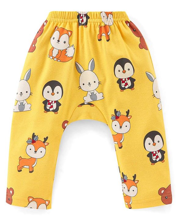 Babyhug Cotton Interlock Knit Full Length Diaper Legging Stripes & Bunny Print Pack Of 3 - Multicolor