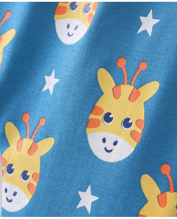 Babyhug Cotton Interlock Knit Full Length Diaper Legging Giraffe Print - Blue