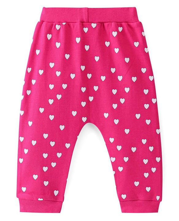 Babyhug Cotton Interlock Knit Full Length Diaper Legging Heart Print - Pink