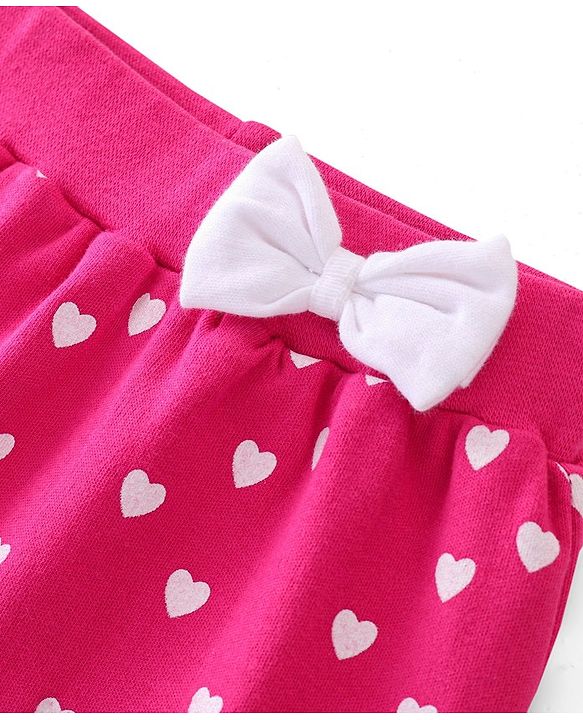 Babyhug Cotton Interlock Knit Full Length Diaper Legging Heart Print - Pink