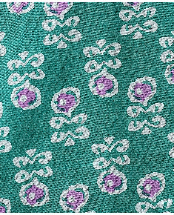 Pine Kids 100% Cotton Knit Full Sleeve Kurta & Dhoti Set With Floral Print - White & Green