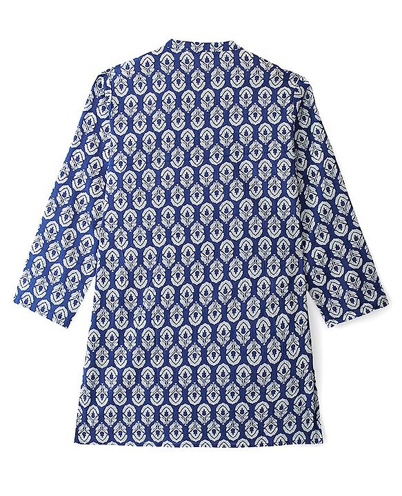 Pine Kids 100% Cotton Woven Full Sleeves Floral Printed Kurta - Blue