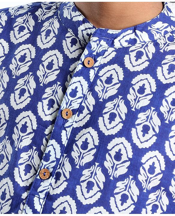 Pine Kids 100% Cotton Woven Full Sleeves Floral Printed Kurta - Blue