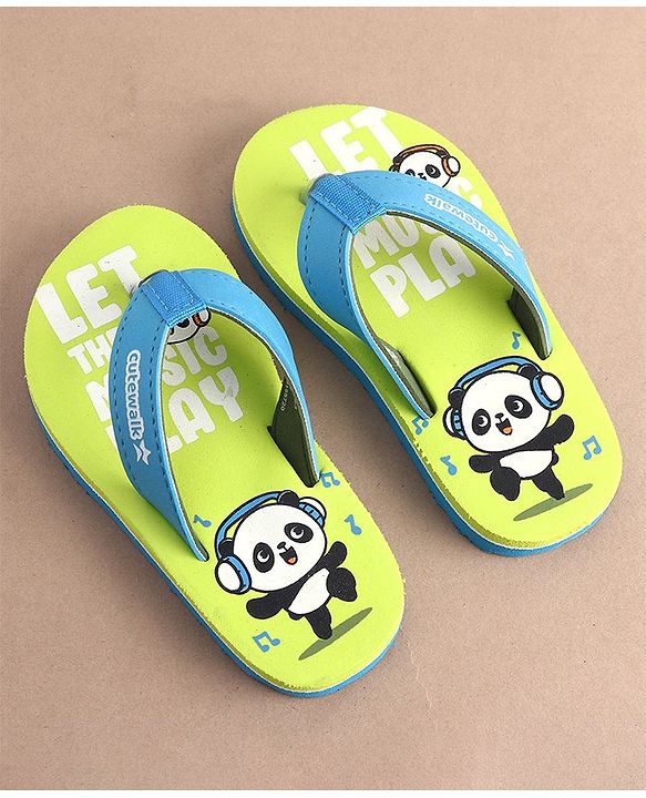 Cute Walk by Babyhug Slip On Flip Flops with Panda Print- Green