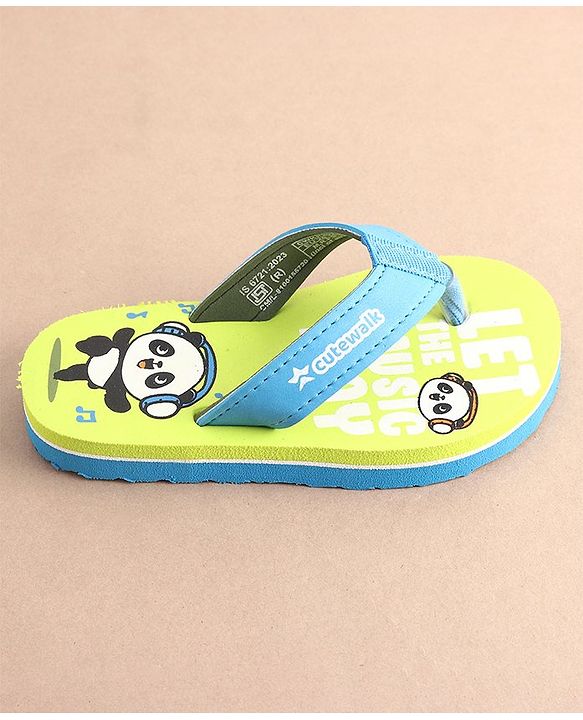 Cute Walk by Babyhug Slip On Flip Flops with Panda Print- Green