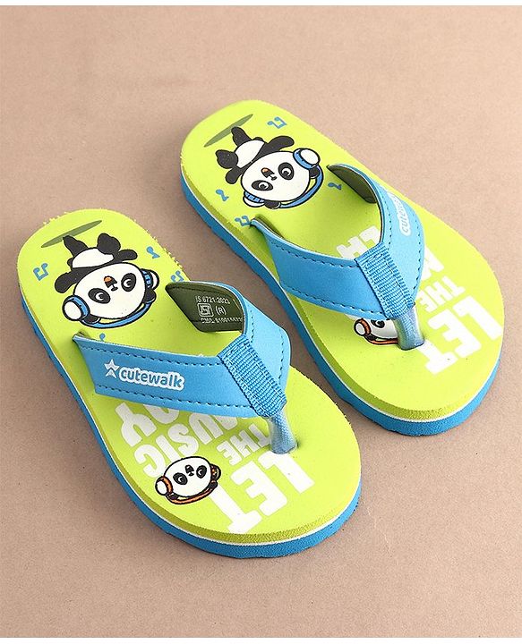 Cute Walk by Babyhug Slip On Flip Flops with Panda Print- Green