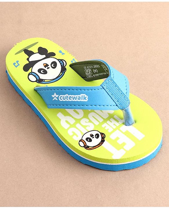 Cute Walk by Babyhug Slip On Flip Flops with Panda Print- Green